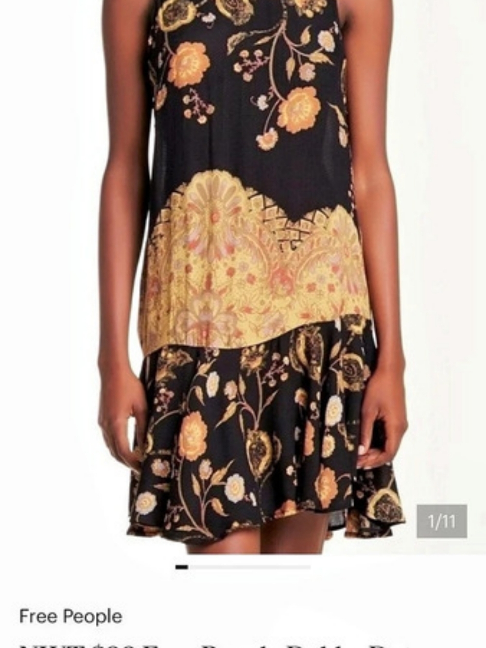 Free People Dobby Dot Slip Dress Floral Mini in Black & Orange